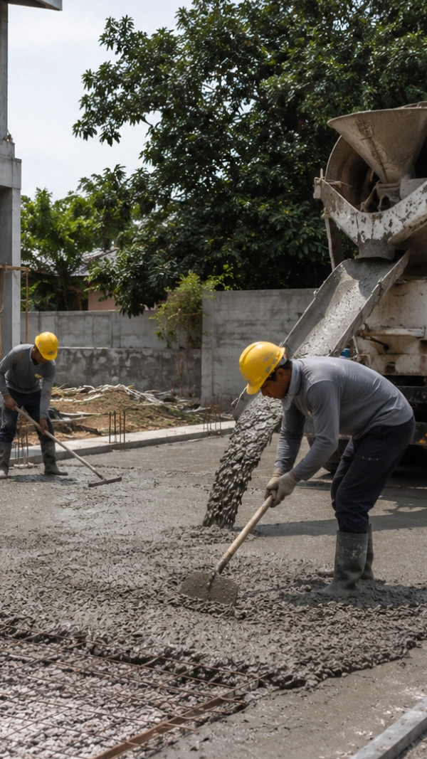 Aplikasi ready mix K175 untuk lantai kerja dan pengecoran ringan