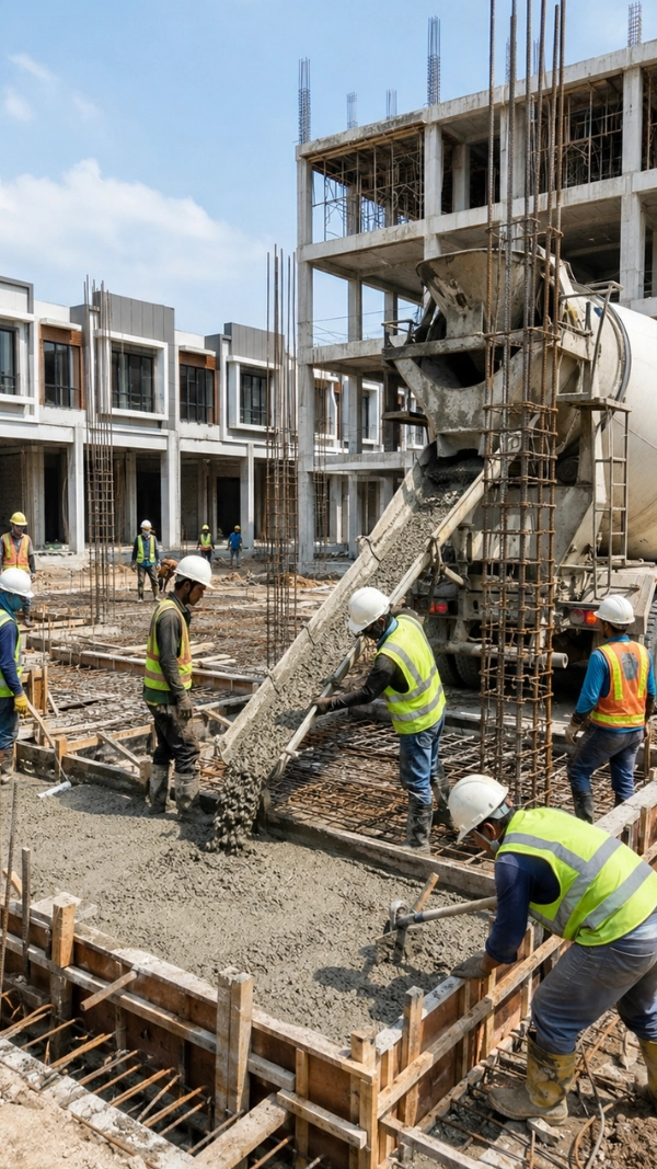 Aplikasi ready mix K250 untuk ruko, bangunan umum, dan struktur standar