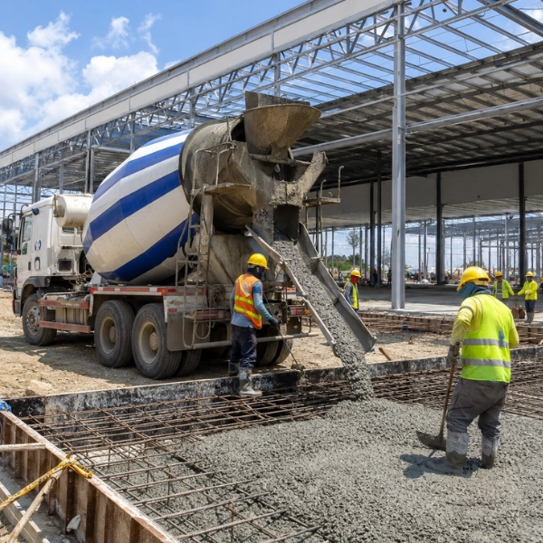 Dukungan beton ready mix untuk industrial building dan warehouse