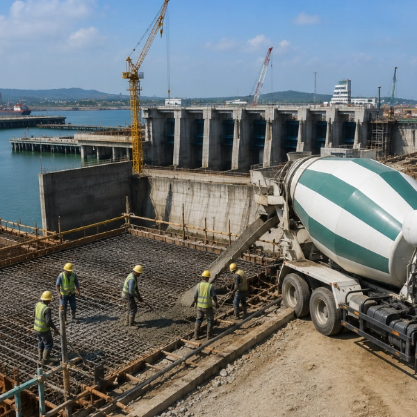 Dukungan beton ready mix untuk ports dams dan energy projects